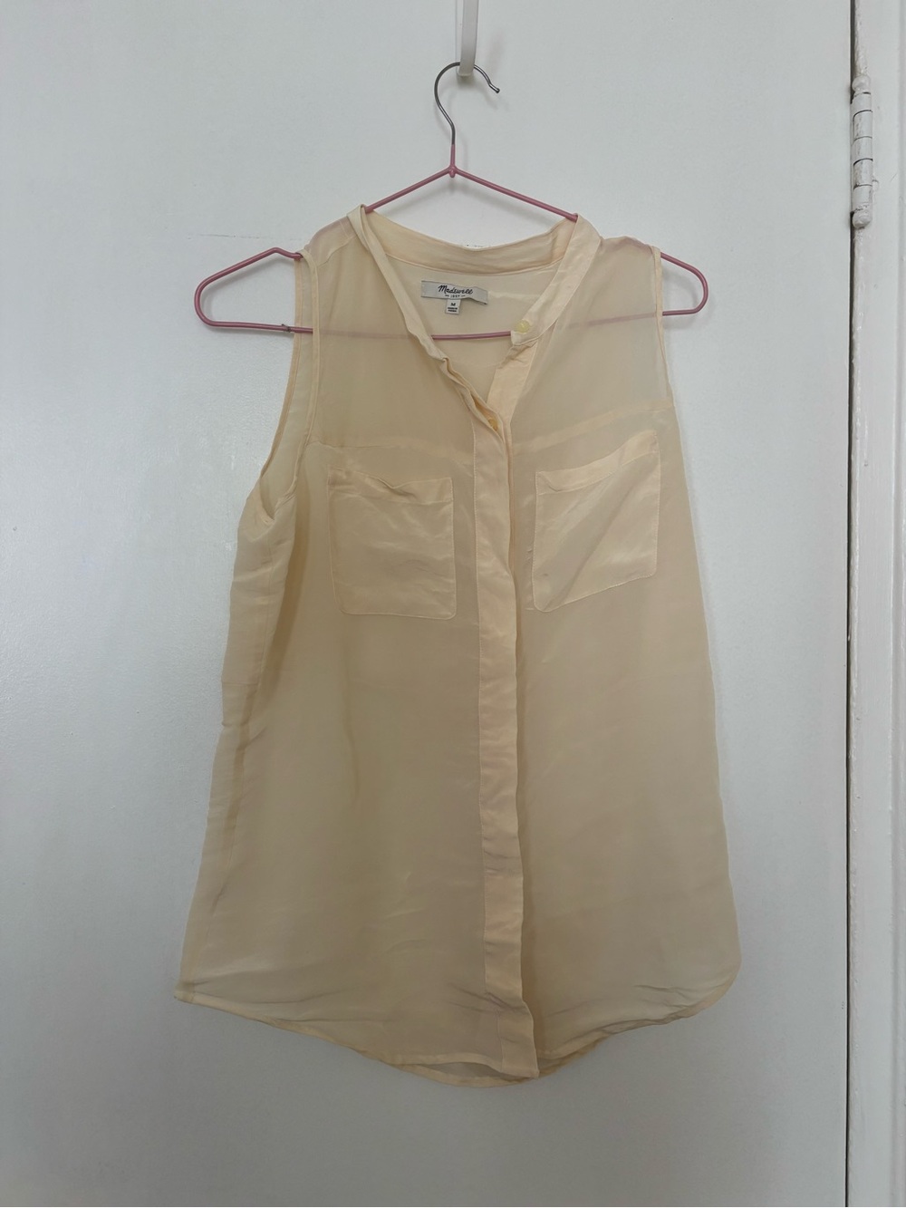 Madewell Silk Sheer Sleeveless Button-Front Blouse in Light Cream